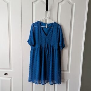 Blue Textured V-Neck Dress